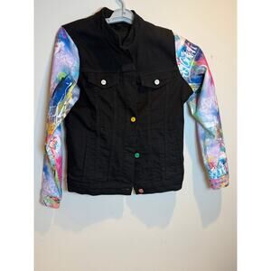 Áy Güey! Black Denim Jacket w/ Graffiti Sleeves | Women’s M